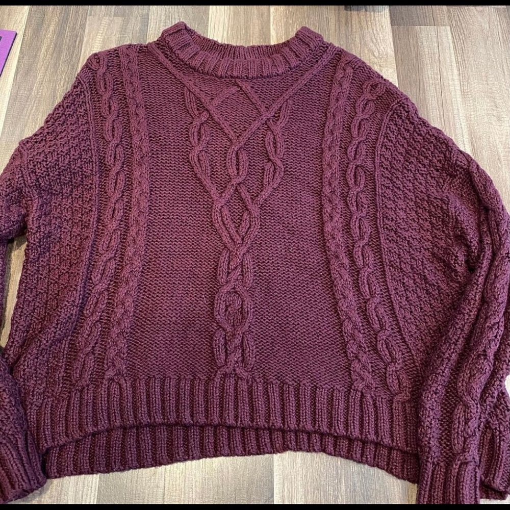 Aerie Maroon CableKnit Sweater